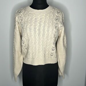 PINK ROSE Juniors' Tan Pointelle-Knit Tie-Back Sweater Size L